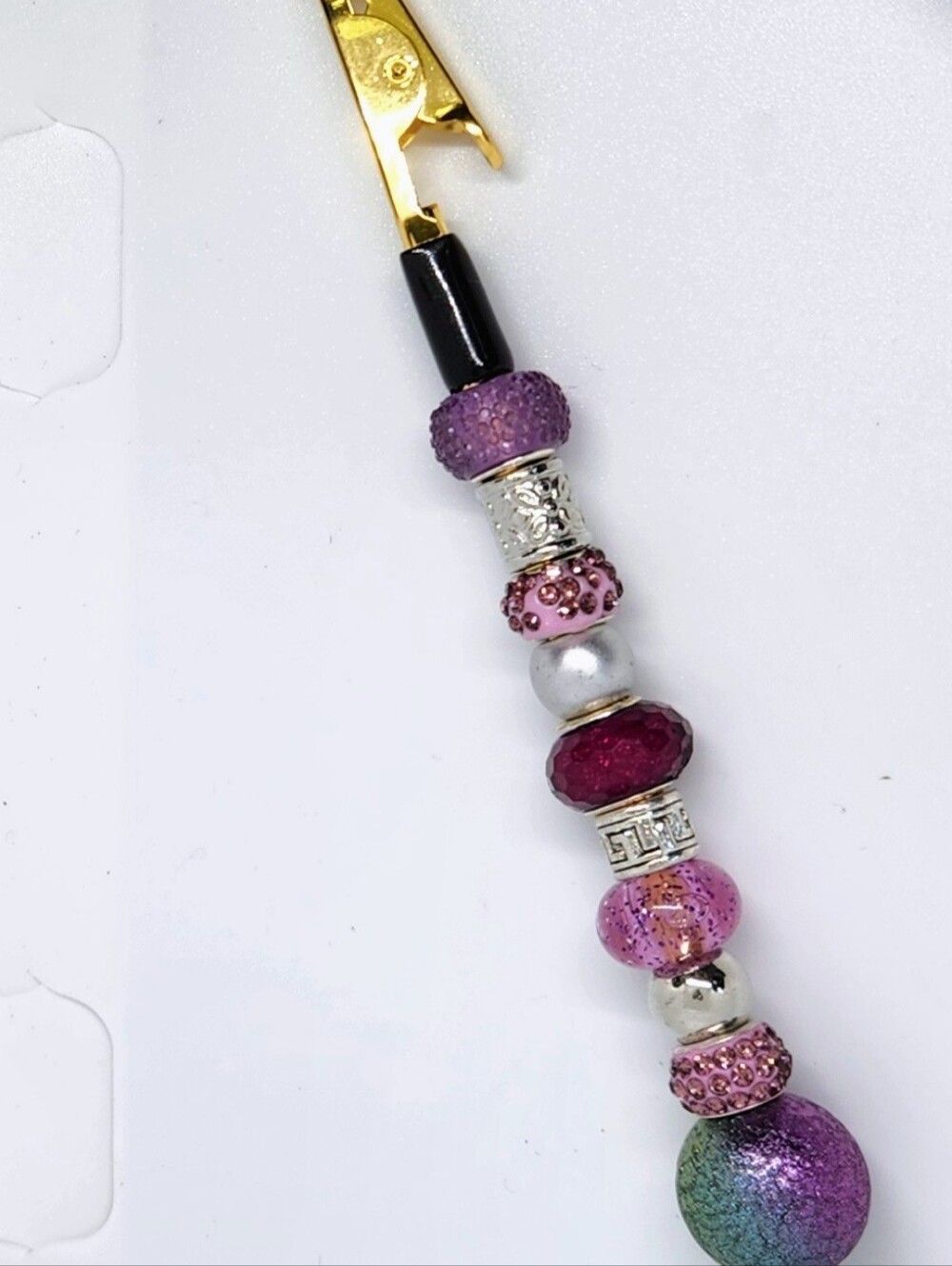 Purple and Pink Beaded Charm Lanyard Accessory